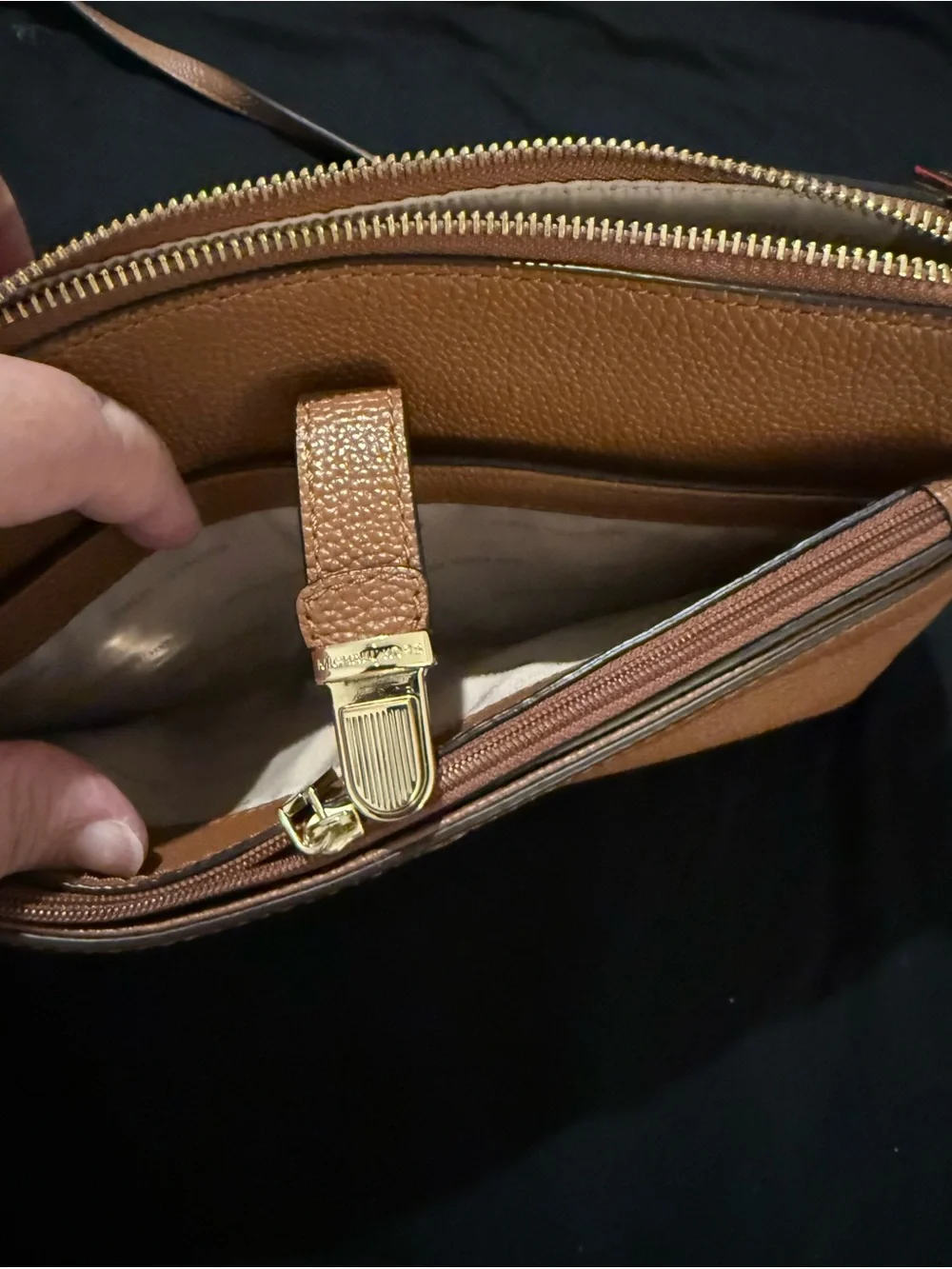 Michael Kors Pebbled Leather Crossbody Bag in Cognac Brown with Gold Hardware